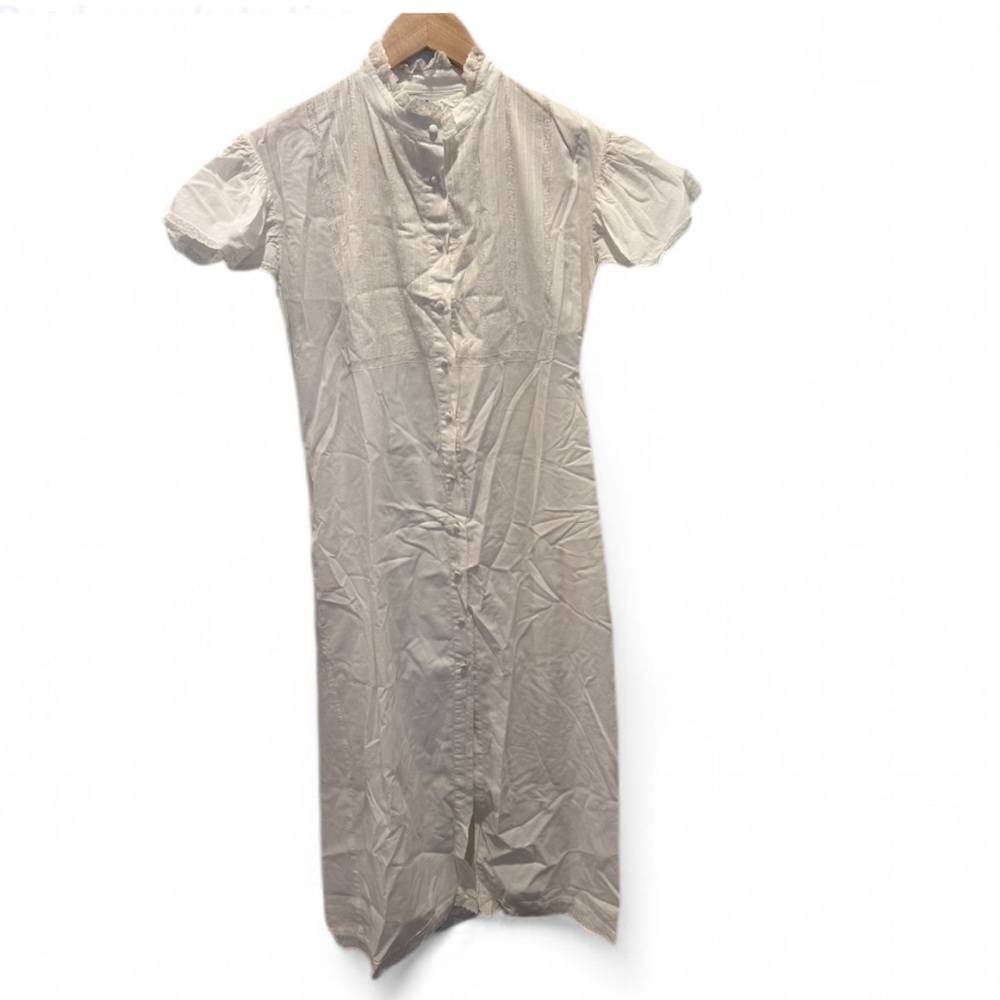 Andión White Cotton Cottagecore Prairie‎ Dress Lace Collar Puff Sleeve Small